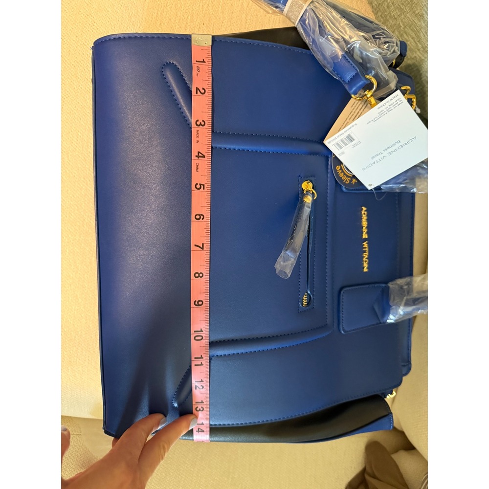 Adrienne Vittadini Tote Blue Black Gold Hardware New Business Travel Bag - Picture 11 of 13